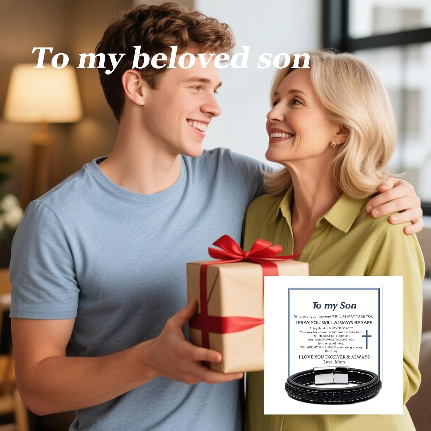 To My Son Bracelet from Mom Leather Bracelet Men Jewelry Gifts for Son Inspirational Birthday Gifts for Men - Image 7