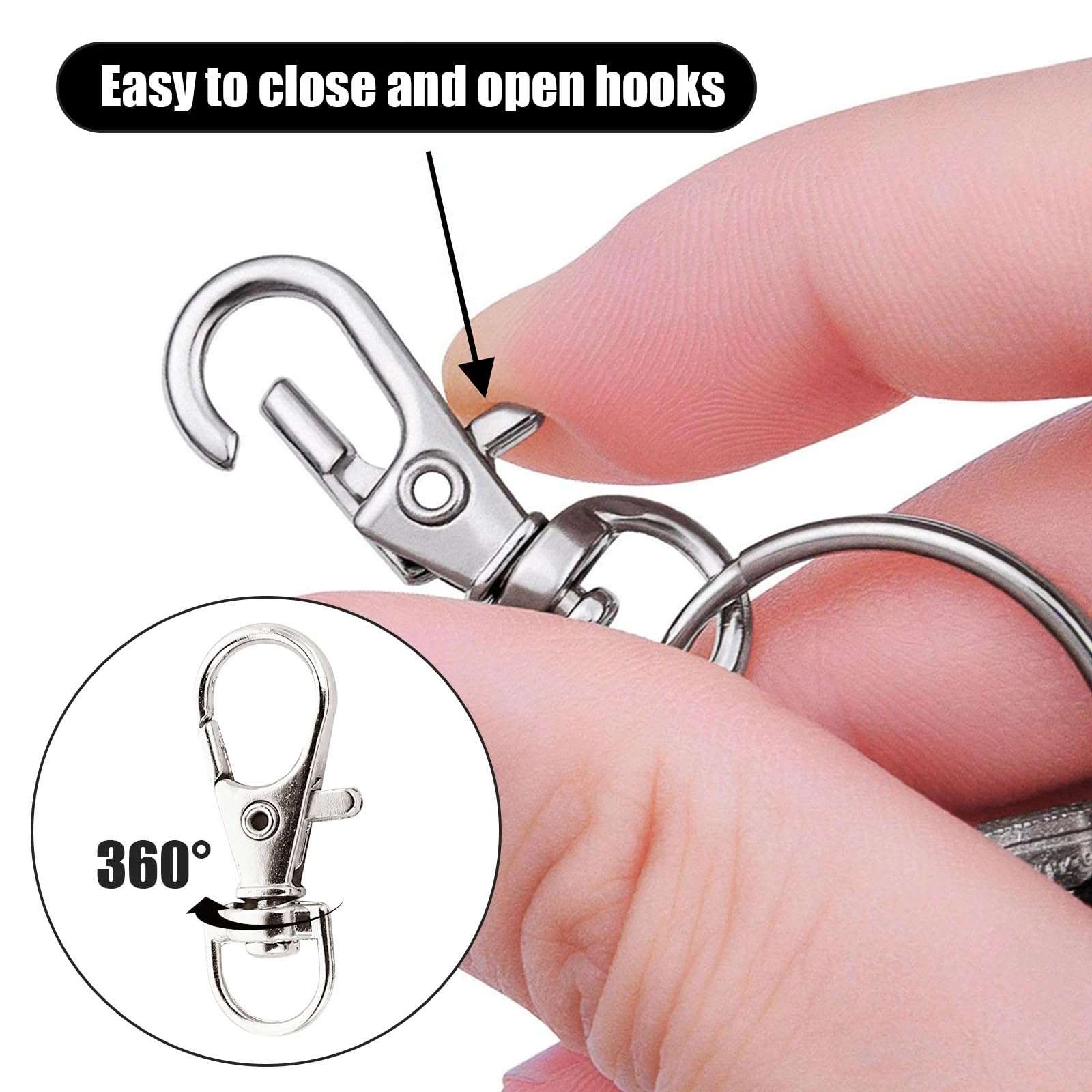 Ganchos De Metal Giratorio 25-200Pcs Swivel Lobster Clasp Snap Hooks Stainless Steel Key Ring D Hook For Keychains Jewelry DIY Crafts(100pcs)