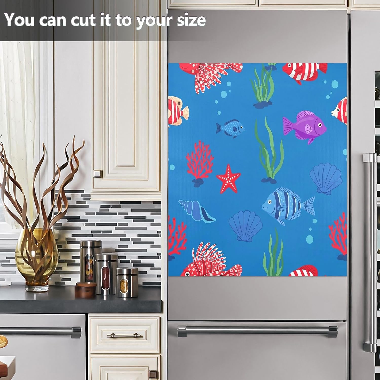 QUGRL Colorful Fish Coral Starfish Dishwasher Magnet Cover Front DoorUnderwater Shells Decorative Refrigerator Covers Magnetic Sheet Sticker Wash Machine Fridge Panel Decal for Kitchen Appliance 23x26