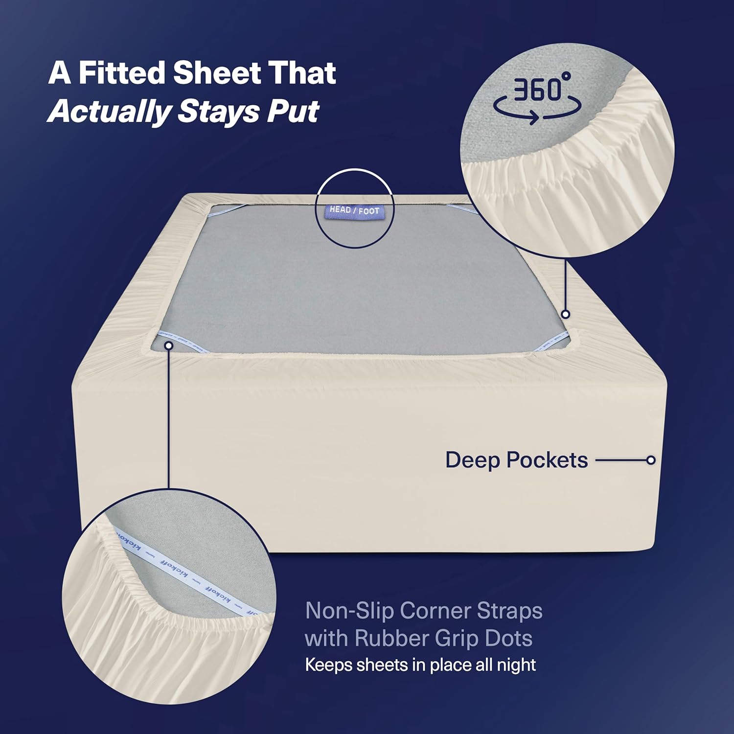 Kickoff Viscose Bamboo Fitted Sheet Twin Size, 100% Organic Cooling Sheets Fitted ONLY Viscose Bamboo Sheets Twin Size Bed Sheet for Hot Sleepers, Extra Deep Pocket, 4 Corner Strap (T, Buttercream)