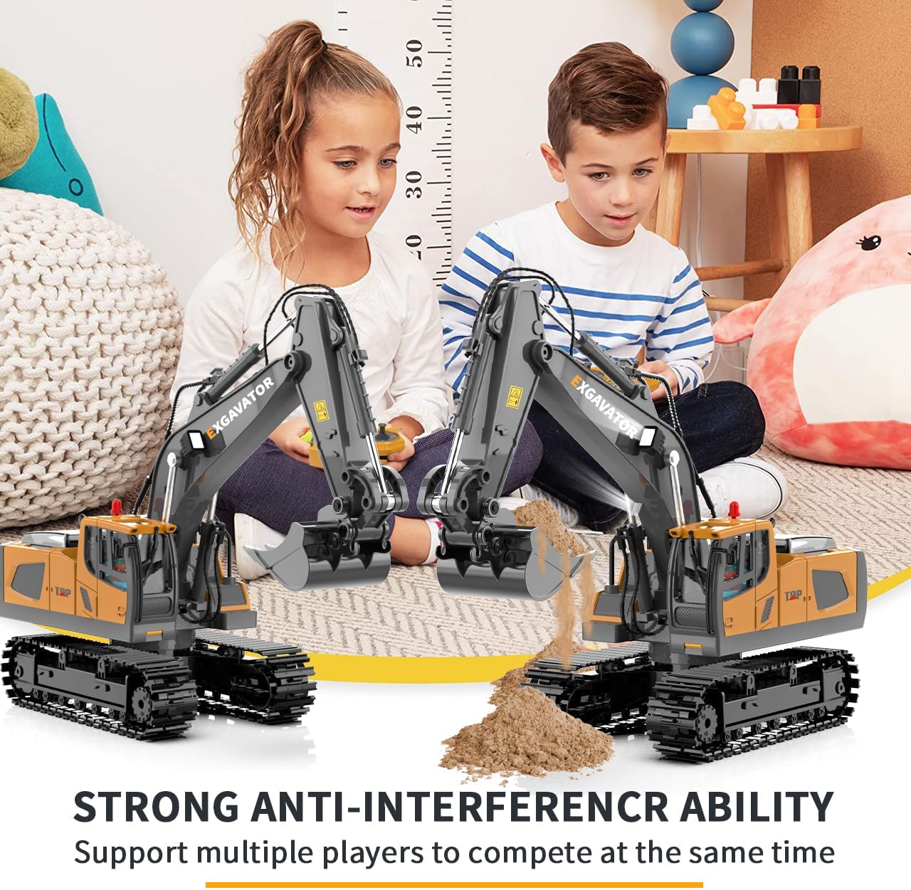 ID Gerilla Remote Control Excavator, 11CH RC Construction Truck Toy with Metal Shovel, Lights, Sounds and Turns 680 Degree, Christmas Birthday Gift for Kids Boys Aged 4 5 6 7 8-12