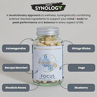NEUBRIA Edge Focus Supplement – Multivitamin for Adults with Bacopa Monnieri, Ashwagandha, Rhodiola, Ginkgo Biloba, Sage, Blueberry & Rosemary – Potent Cognitive Formula – 60 Capsules