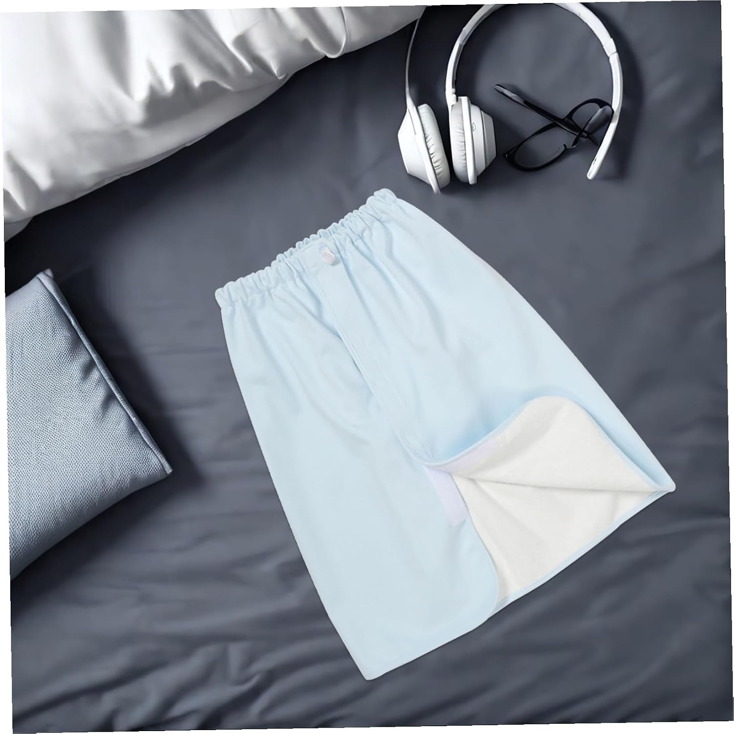 Wearable Adult Bed Pad - Elderly Incontinence Diaper Skirt - Leak-Proof Underpad - Reusable Mattress Protector Highly Absorbent for Women Men Pets Blue
