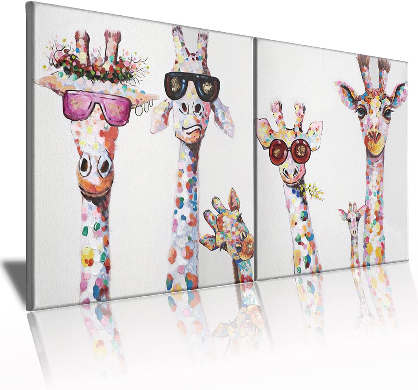 Funny Animal Canvas Wall Art Decor Lovely Giraffes Family Cartoons Painting Prints Picture Framed Stretched Wall Decoration Bedroom Kids Nursery Room Gift