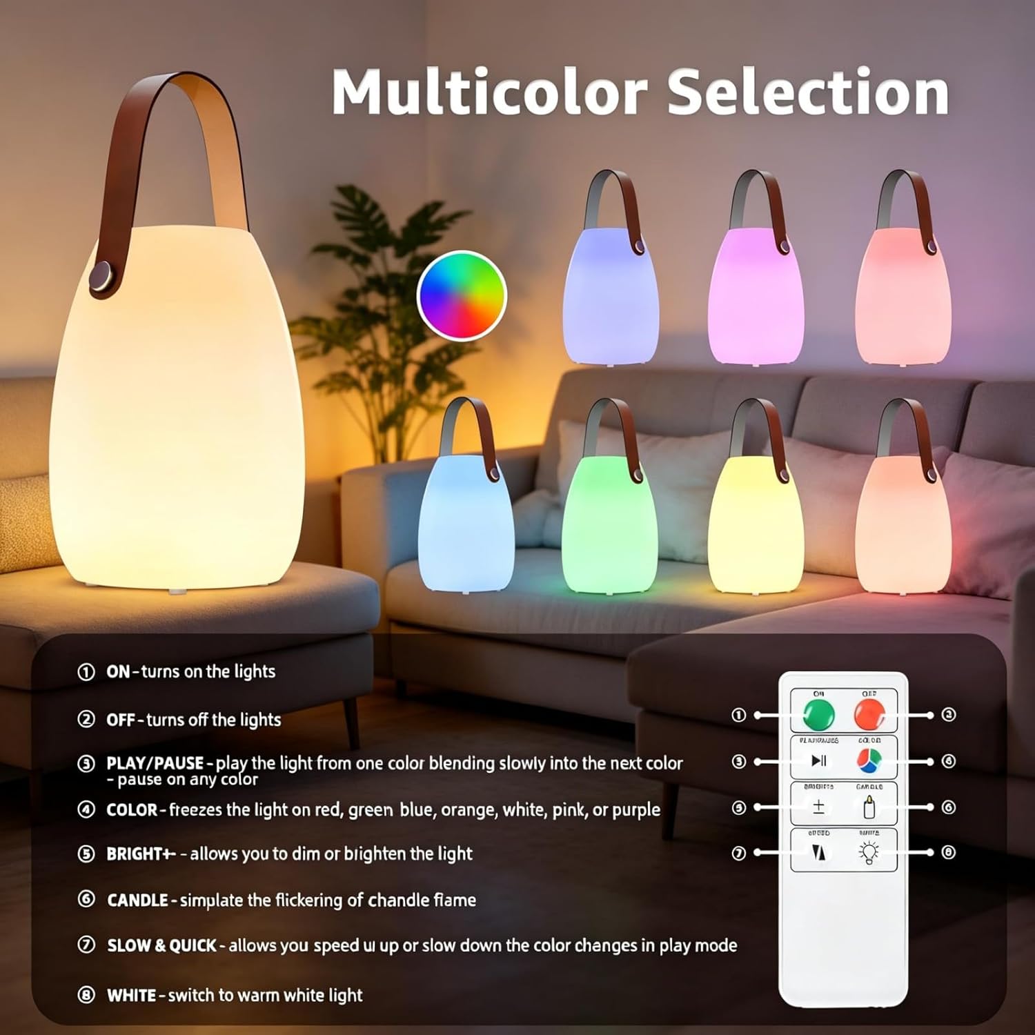 uuffoo 2 Pack Rechargeable Portable Table Lamp, Cordless RGB Lantern with Remote, Decorative LED Night Light, IP44 Waterproof Indoor Outdoor Lamp for Bedroom Patio Garden Wedding Party