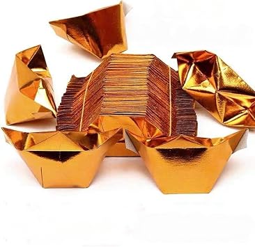 50 PCS Gold Foil Ingot,Semi-Finished Chinese Paper,Sacrificial Paper Ingot,Praying for Buddha,Zhaocai JinbaoThriving BusinessSize5.9 x 4.7 inch15 x 12 cm,ColorGold Ingot