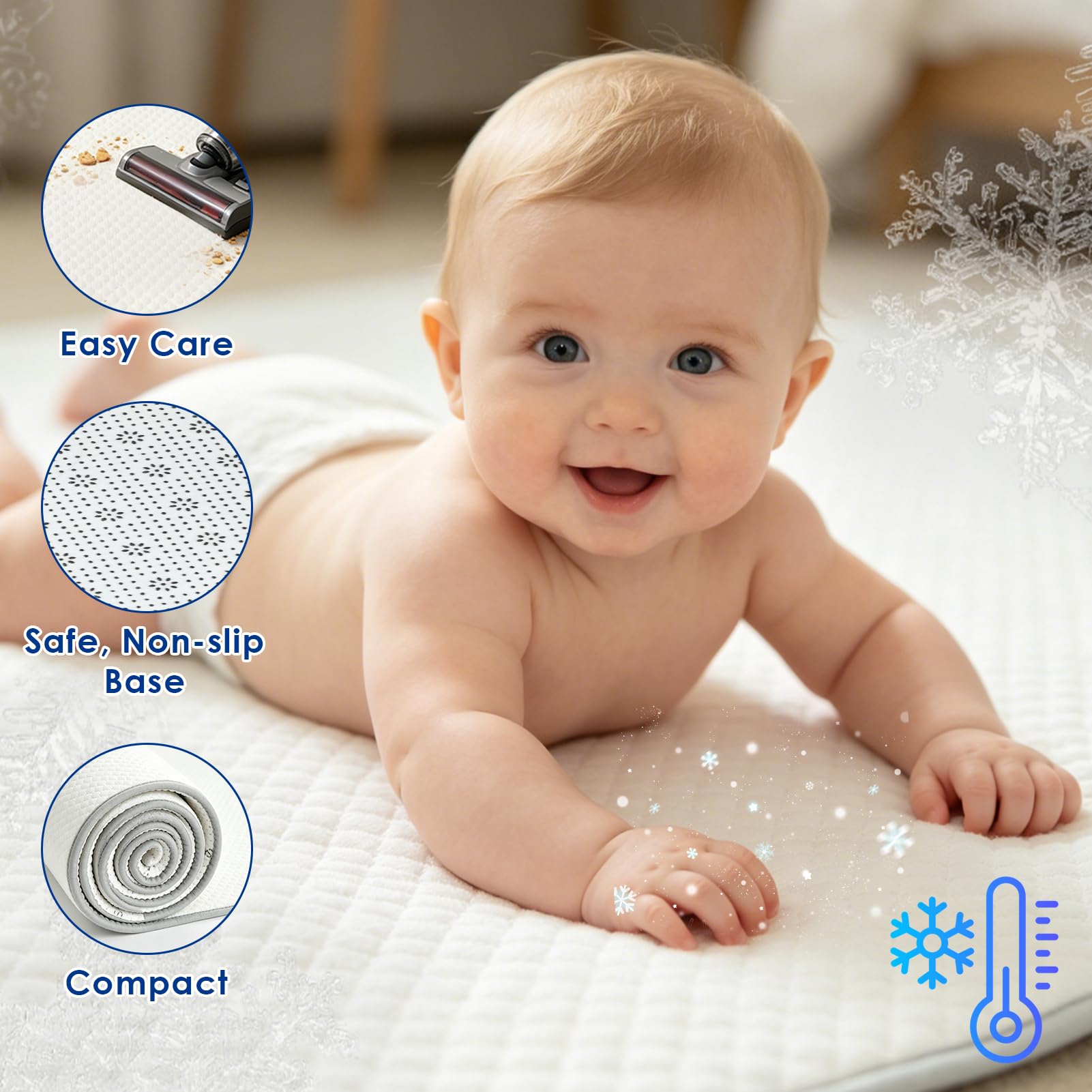 Kühlende Baby Krabbelmatte 150x200cm Rutschfeste Kinderzimmer Spielmatte | 3cm Dicke rutschfeste Spielmatte für Baby rollbar Weiche teppich für Wohnzimmer, Geschenk Geburtstag Ostern