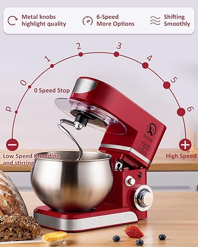 Miniatura 2 de Batidora eléctrica de pie de cocina, tazón de 500 W, 6.5 cuartos de galón y 6 velocidades con batidor de huevo, gancho para masa, látigo de alambre