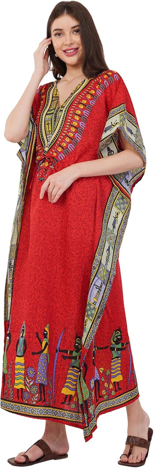 Divine threads Women African Print Kimono Cover Up V Neck Batwing Sleeve Plus Size Beach Kaftan Dresses Brown - Image 6