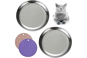 Cat Food Dish Made of Stainless Steel for Preventing Fatigue: 2-Piece Shallow Relief Dish