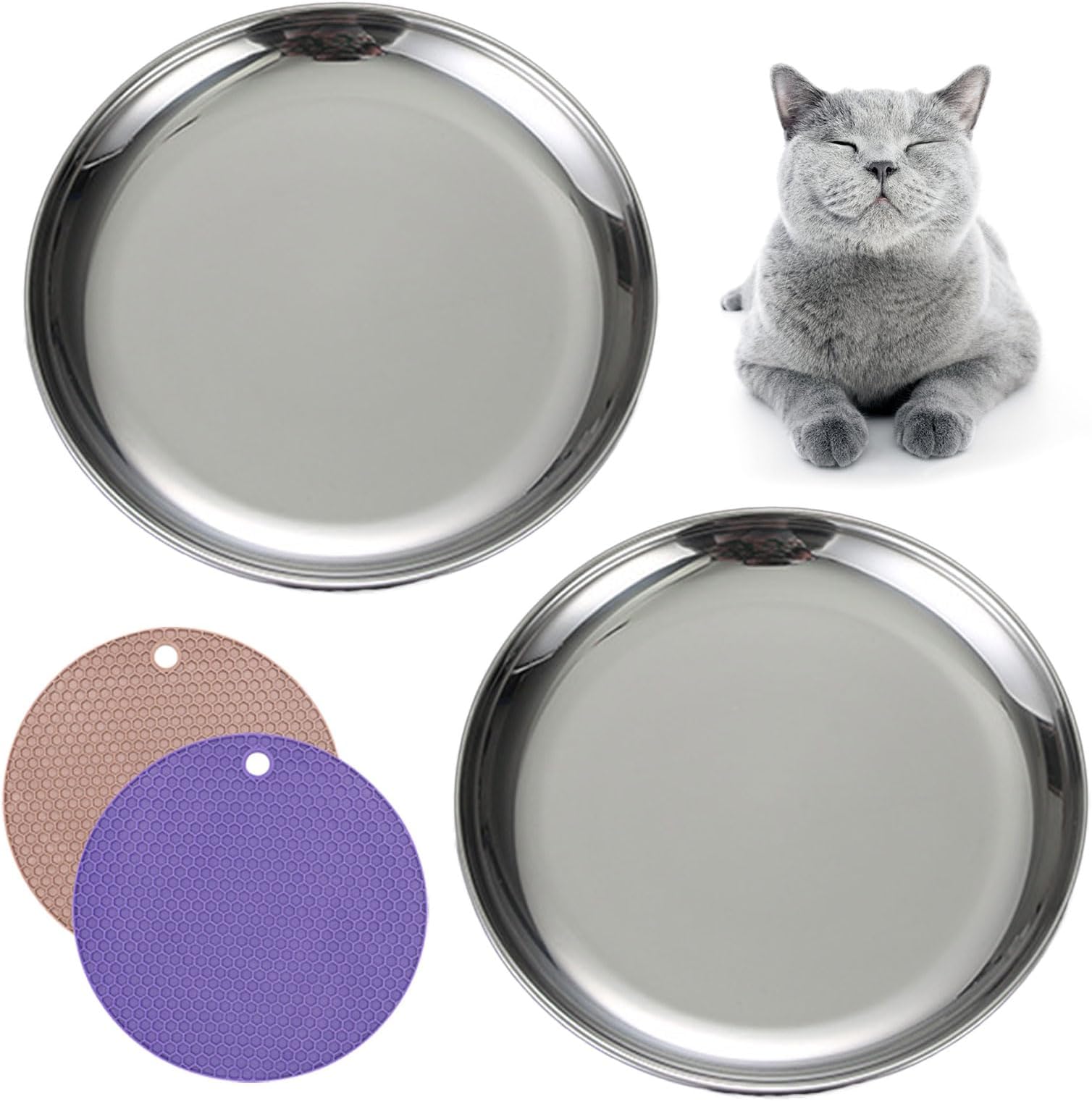 Qucey Ceramic Cat Food Plate Set of 4, 5.5 inch Shallow Cat Food Bowl ...