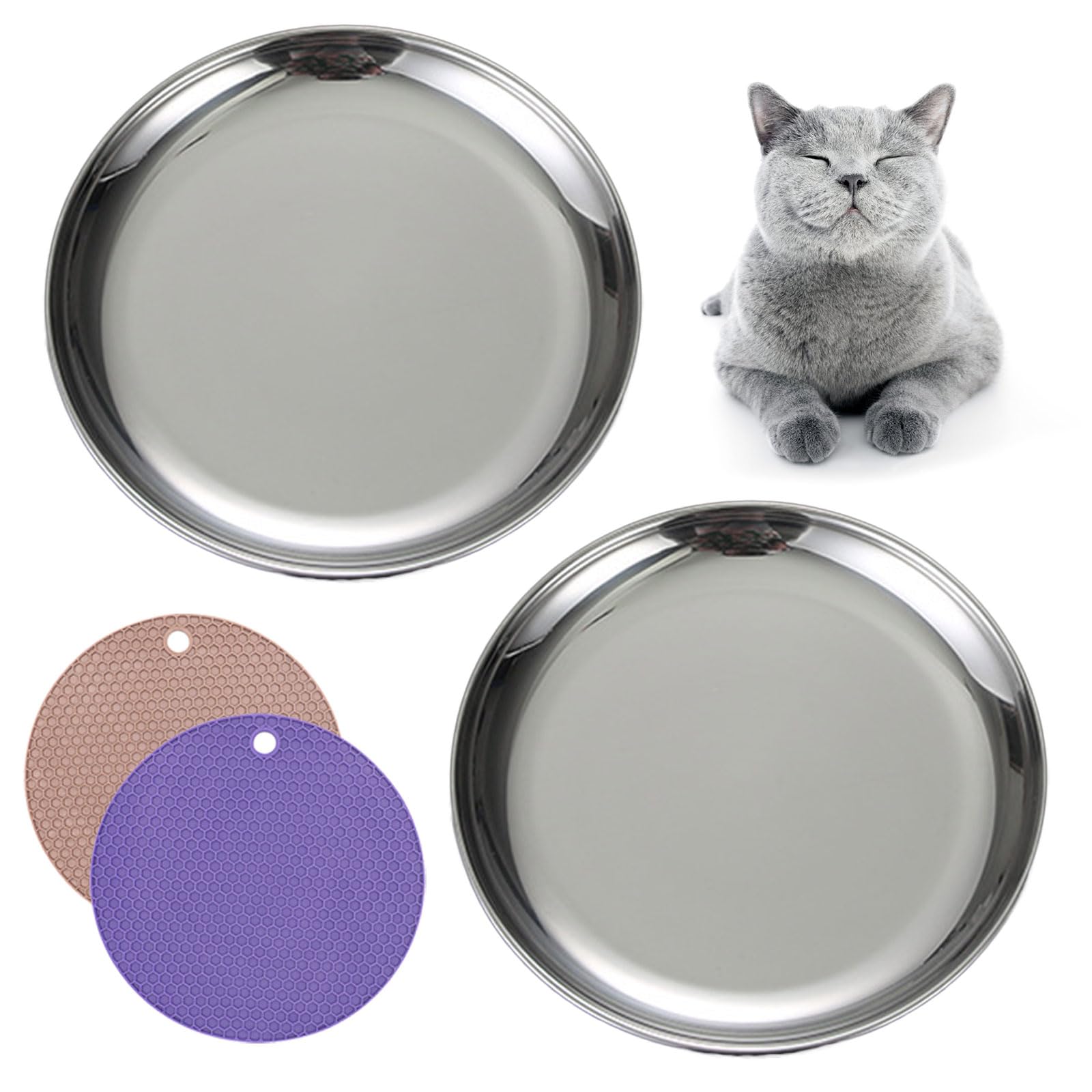 RMNHPTK Stainless Steel Cat Food Dishes - Relief Whisker Fatigue Bowls With Non-Slip Mats for Wet & Dry Food (2 PCS, Medium) โ image 1