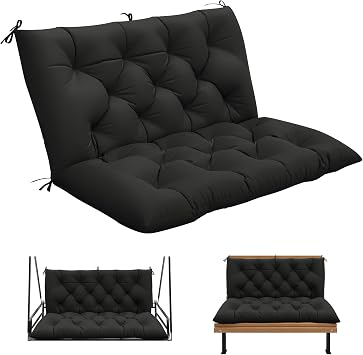 Porch Swing Cushion with Backrest, Waterproof, 40x40x5 in, Black