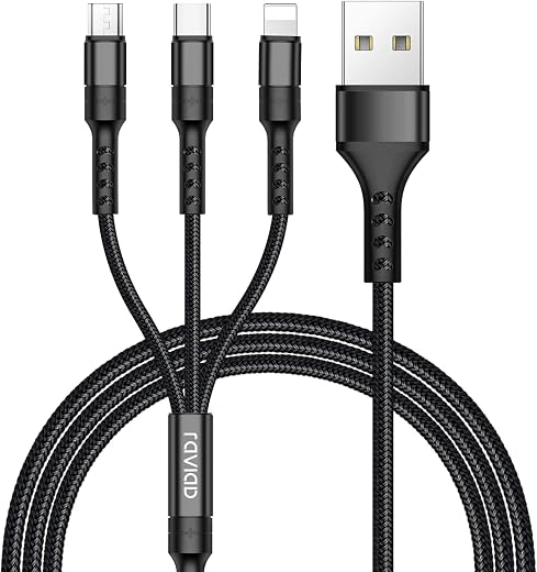 RAVIAD Câble Multi USB, 3 en 1 Multi Chargeur USB Câble en...