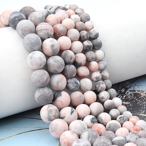 Miniatura 5 de 60 cuentas redondas sueltas de jaspe cebra rosa mate natural de 0.236 pulgadas para hacer joyas, pulseras y collares