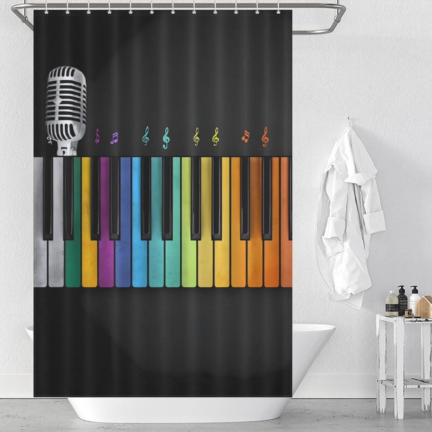 Music Note Microphone Print Shower Curtain 46.85x70.87Inch（119x180cm） Polyester Bath Curtain Shower Curtains Printed Decorative