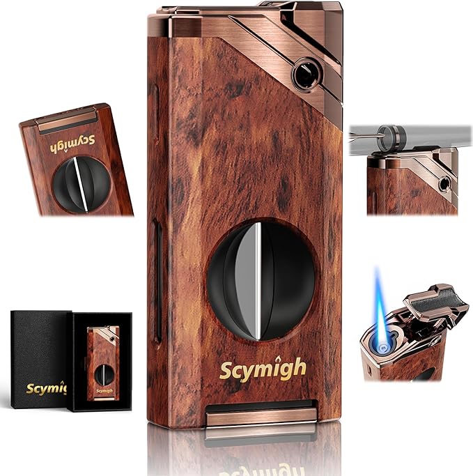 All-in-one Torch Lighter with Cutter, Holder, Windproof Flame, Refillable Butane Jet Flame Lighter, Multifunctional Accessories, Gifts for Men, Cool Lighters for Candle, Outdoor (Without Gas)
