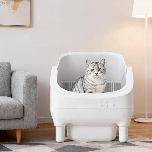 Coziwow Smart Open Top Automatic Litter Box, Self Cleaning Cat Litter Box with App Control & Odor Isolation, Cat Litter, Large Capacity for Multiple Cats, Includes Trash Bags & Cat Litter Mat