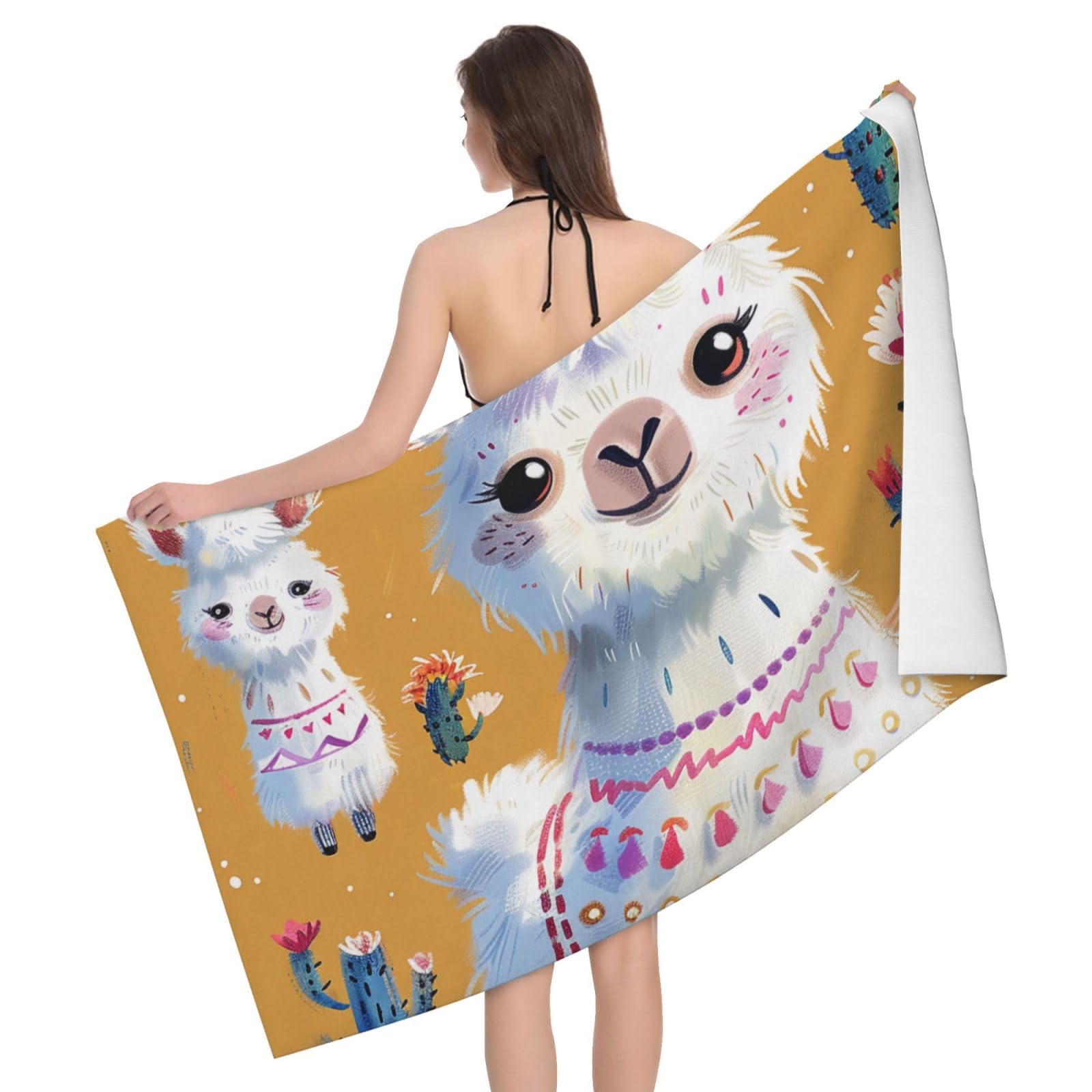BWWHCCTI Cartoon Alpaca Cute Animal Printed Microfiber Quick Dry Bath Towel, Soft Beach Towels for Travel,Camping,Gym,Beach,Swimming,Yoga, 130x80 CM