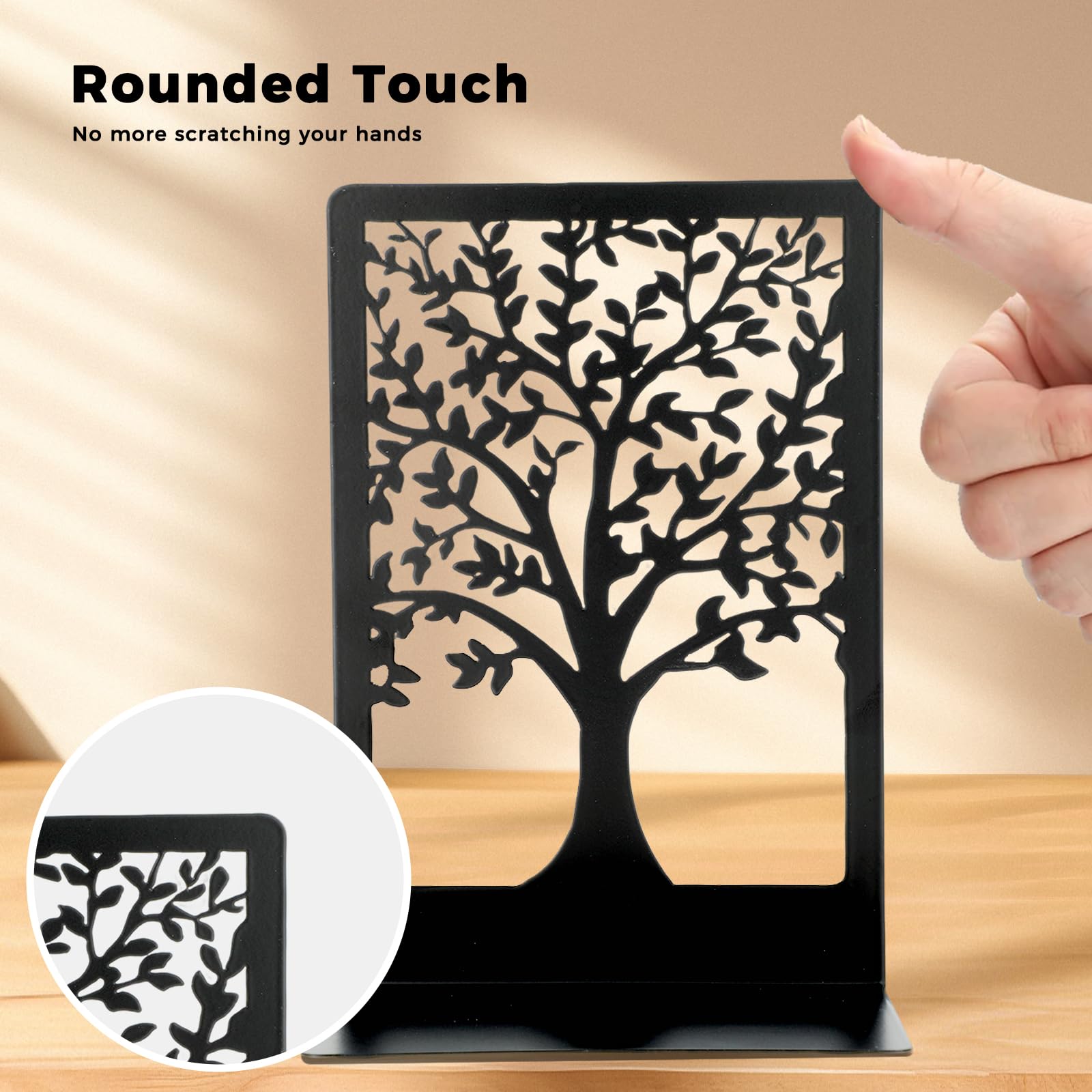 Sujetalibros de metal negro con patrón árbol de la vida 18x12x8 cm para oficina hogar