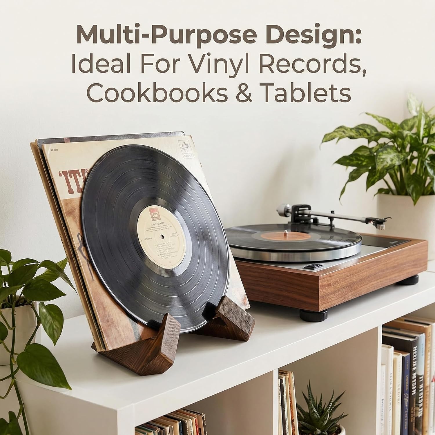 Wooden Cookbook Holder, Recipe Book Stand​ for Kitchen Counter, Multifunctional Display, Farmhouse Style​ (Rustic Brown)