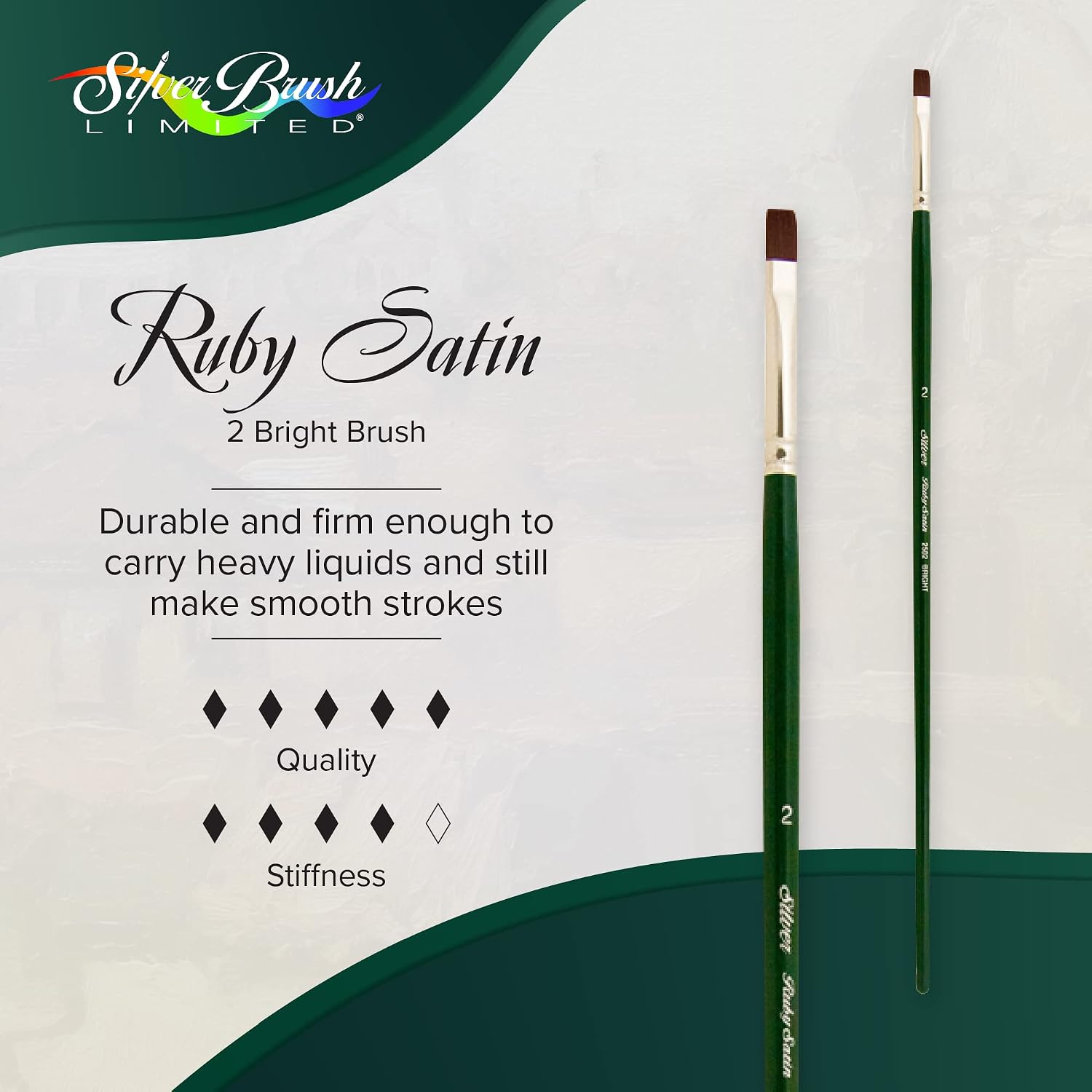 Silver Brush 2502-2 Ruby Satin Long Handle Synthetic Brush, Bright, Size 2