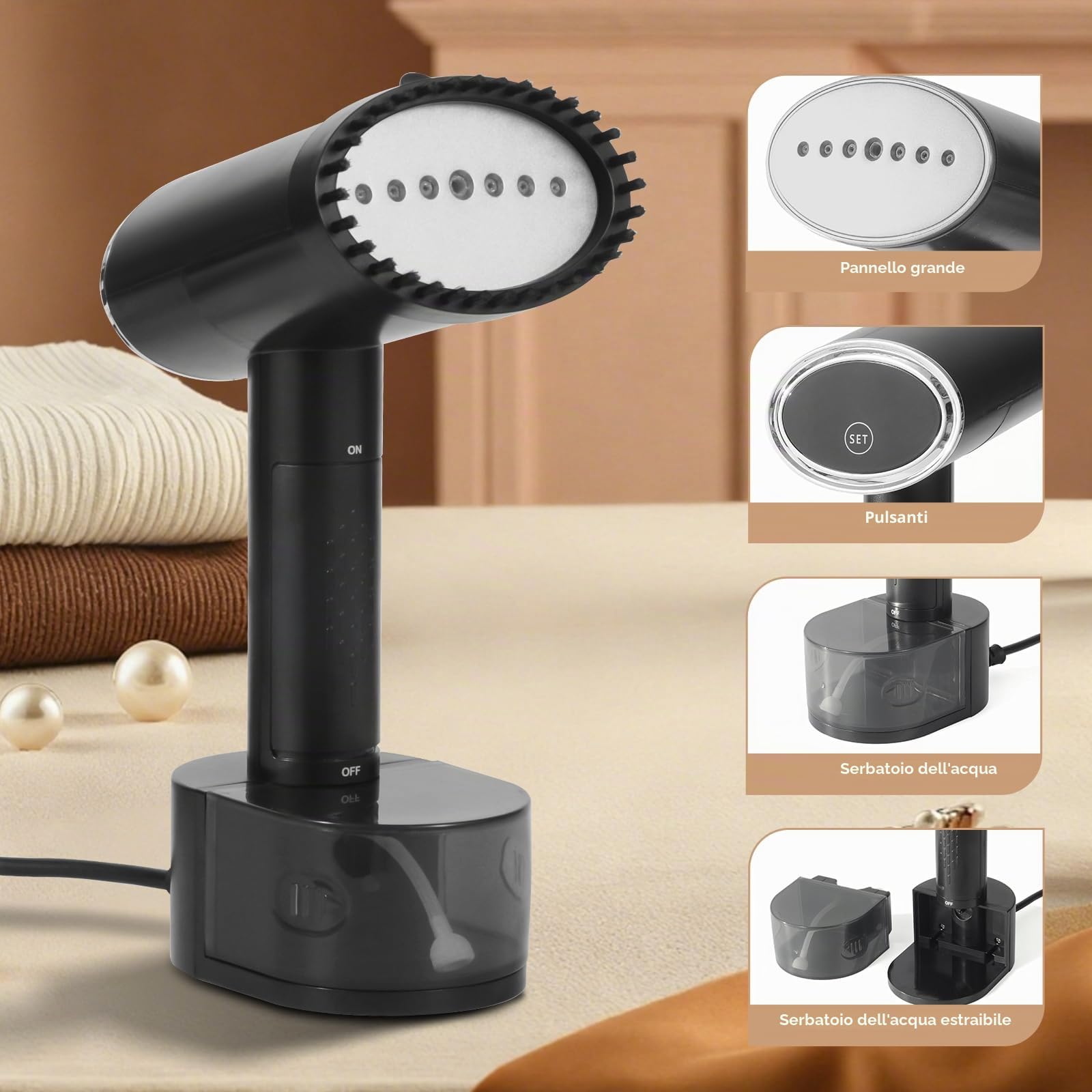 Souvik Ferro da Stiro a Vapore Portatile 1600W con Serbatoio 300ml, Preriscaldamento 15 Secondi, Professionale per Abbigliamento, Completo di Guanto – Ideale per Viaggi, Ufficio e Casa