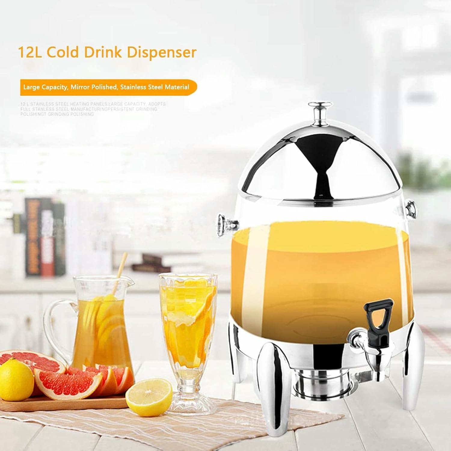 2 Pack Stainless Steel Hot Beverage Dispenser Heavy-Duty Chafer Coffee Urn with Fuel Holders and Leak Free Faucet for Restaurants, Buffets, 12L Large Capacity,Stainless Steel Bucket