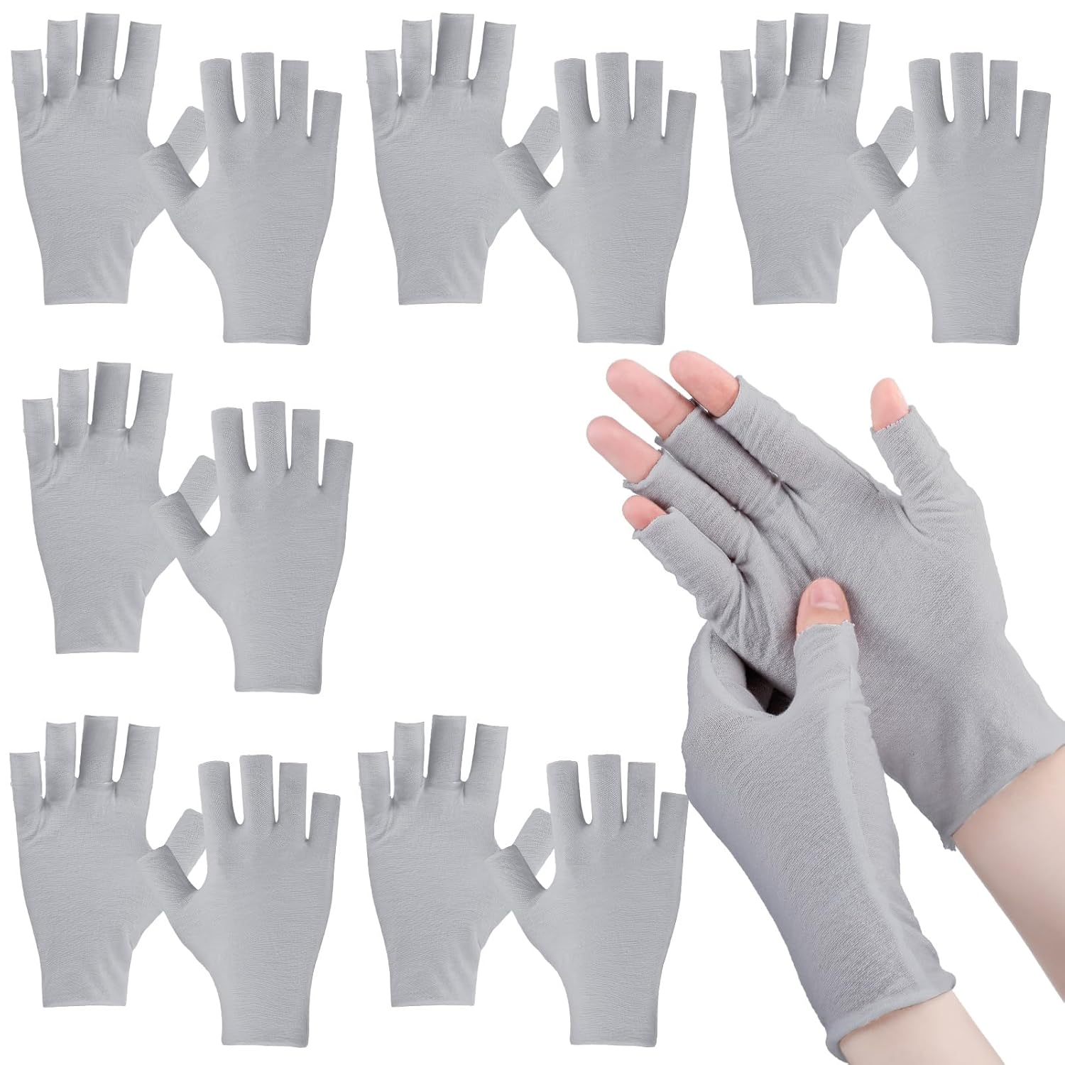 Geyoga 6 Pairs Fingerless Moisturizing Gloves Eczema Cotton Gloves for Adults Half Finger Touchscreen Lotion Overnight Dry Hands for Women Sleeping (Classical,Grey)
