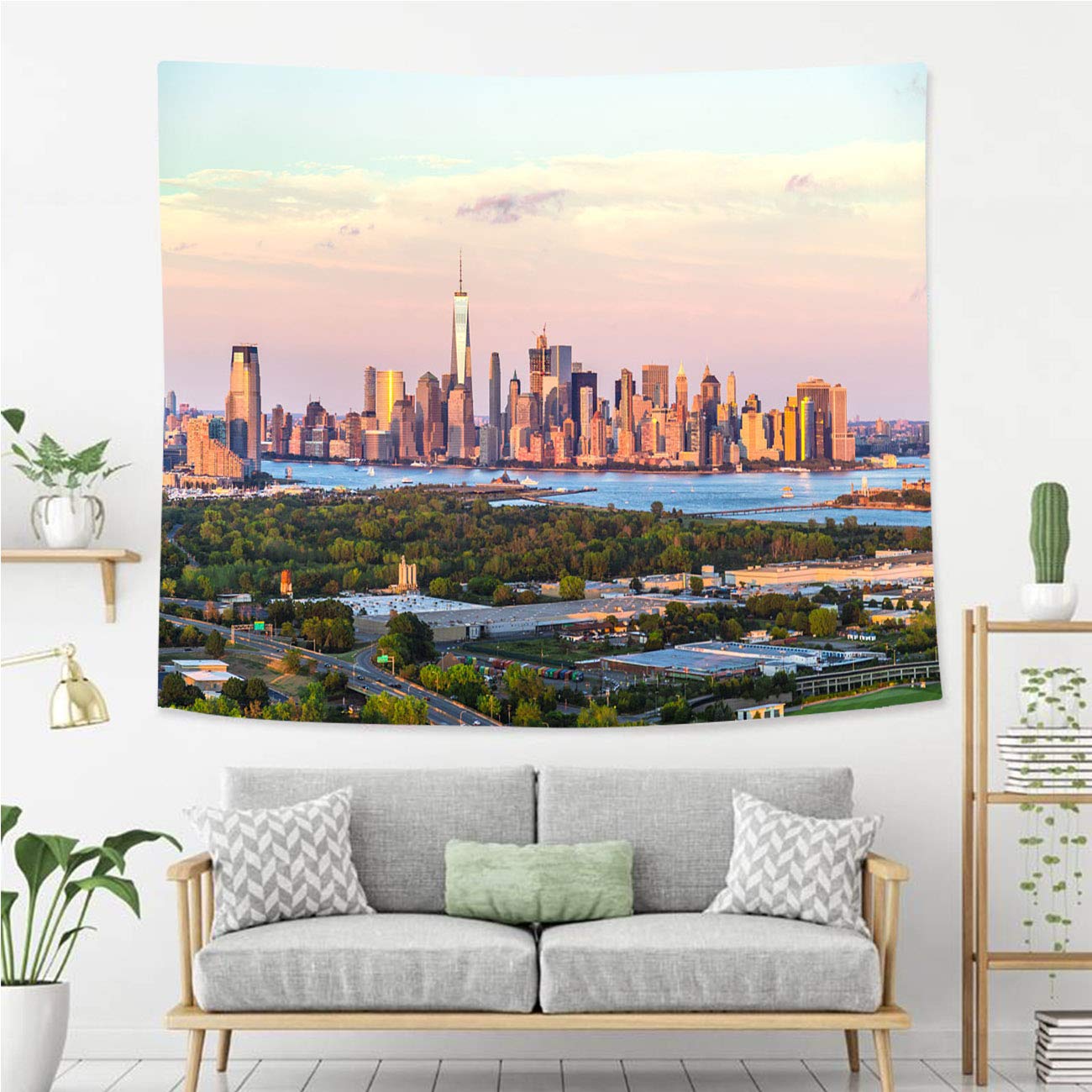 RLDRESS New York Tapestry Wall Hanging,Aerial View of Majestic New York Skyline,Wall Art Decoration for Bedroom Living Room Dorm, Window Curtain Picnic Mat