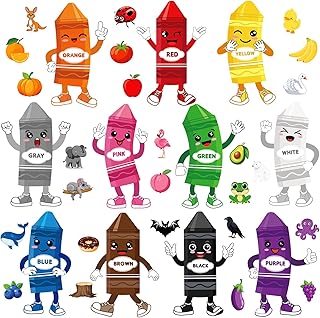 36 Pcs Color Bulletin Board Decorations for Classroom,Color Crayon Posters Cutouts for Classroom Decorations Teaching Supplies with 80 Pcs Glue Point