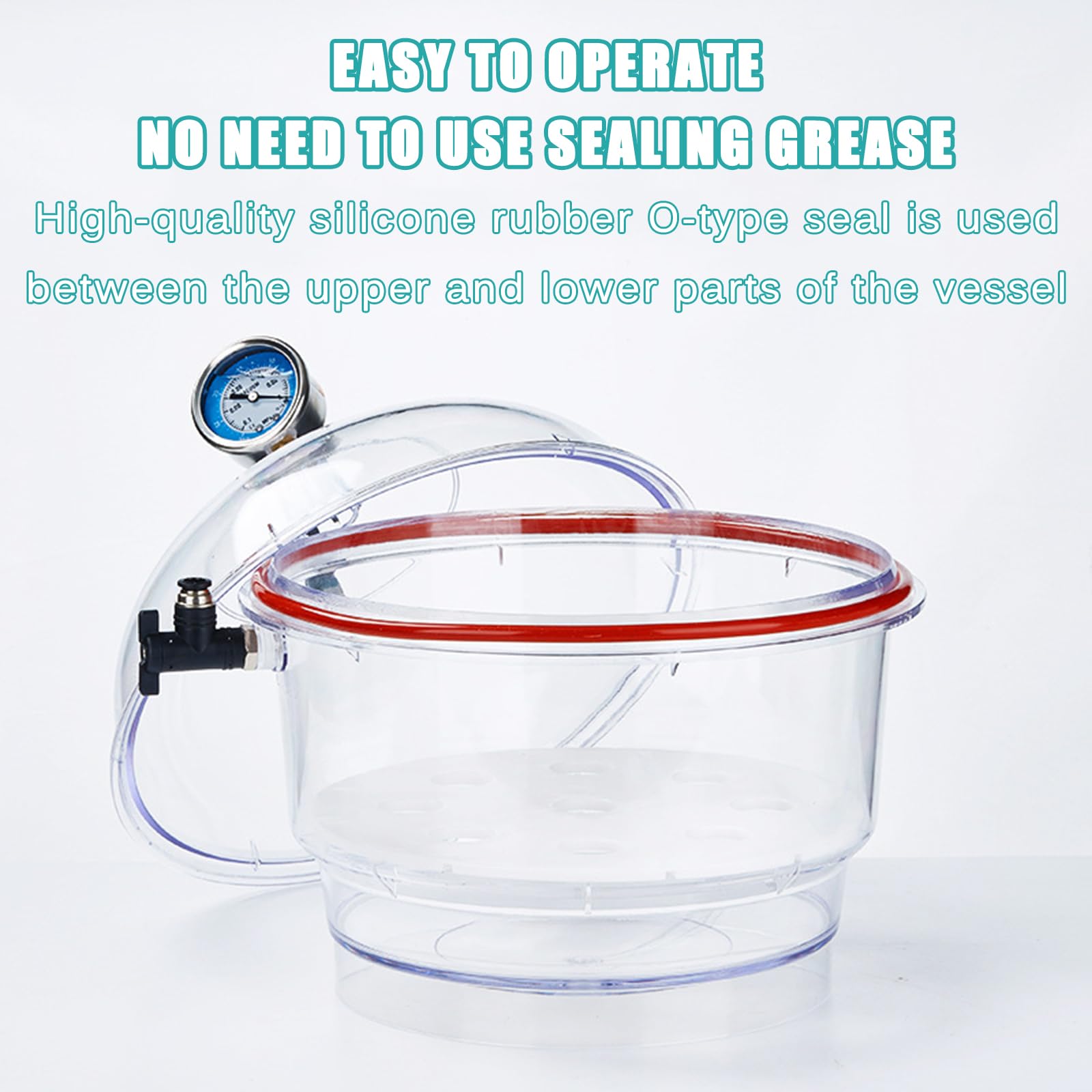 Desecador al vacío for PC, contenedor de secado al vacío transparente de 150 mm, con válvula de doble vacío y manómetro, recipiente sellado de plástico de policarbonato