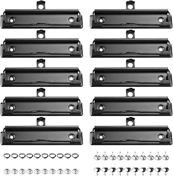 10 Packs Metal Clipboard Clips with Plastic Grip & Hanging Hole, 4.72" Mountable Clipboard Hardware, Sturdy Springs Clamp for Document File Board Office Home Included Rivets