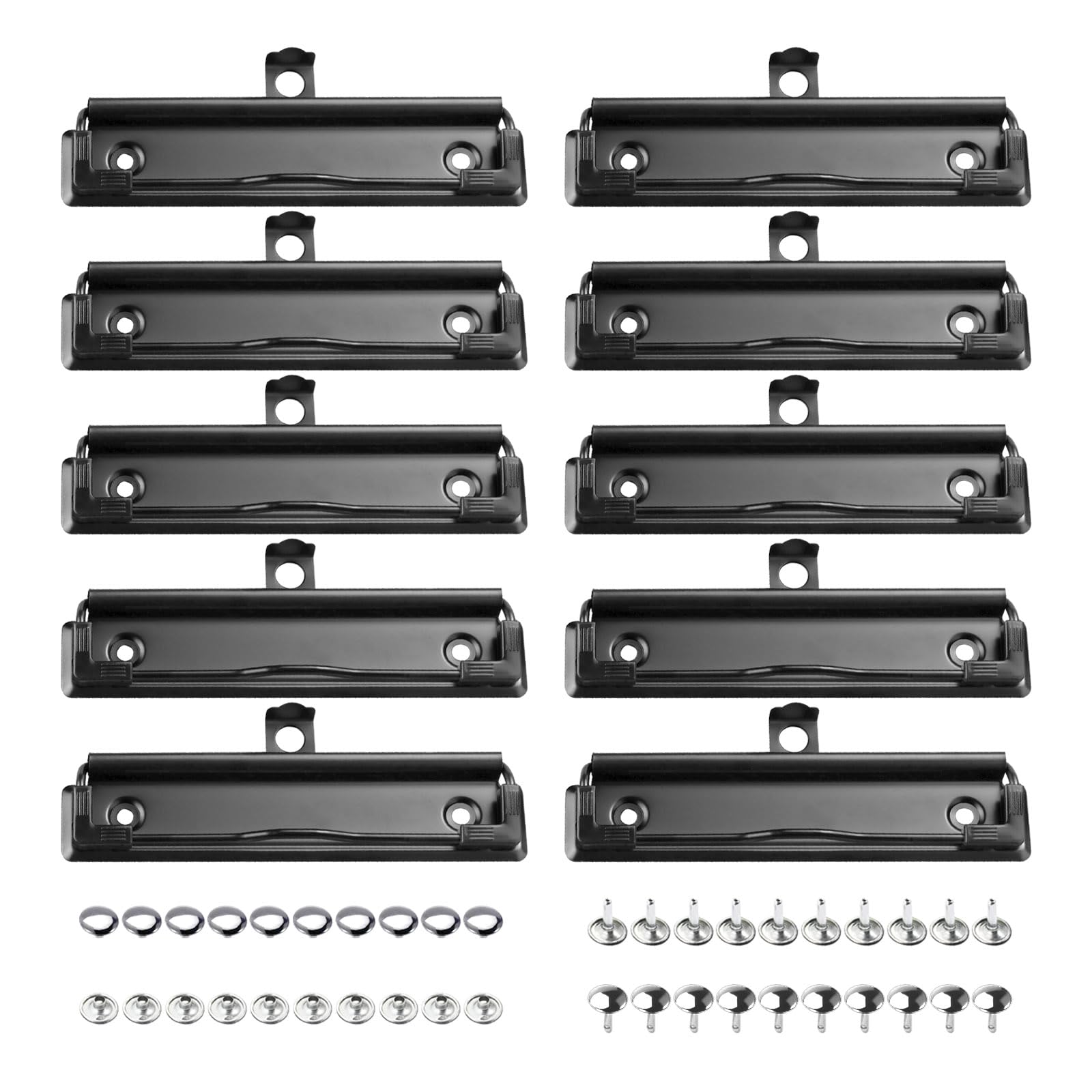 Thatyro 10 Packs Metal Clipboard Clips with Plastic Grip & Hanging Hole, 4.72" Mountable Clipboard Hardware, Sturdy Springs Clamp for Document File Board Office Home (Included Rivets)