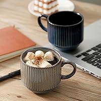 Vista 5 de Tazas de café de cerámica con soporte, juego de 4 tazas de café apilables de 15 onzas para café con leche, capuchino, moca, cacao, tazas de café