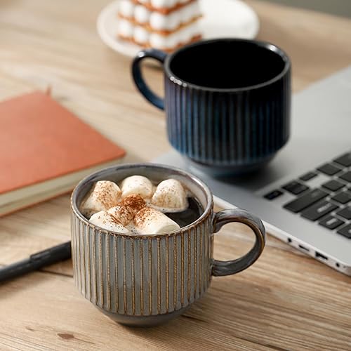 Miniatura 5 de Tazas de café de cerámica con soporte, juego de 4 tazas de café apilables de 15 onzas para café con leche, capuchino, moca, cacao, tazas de café