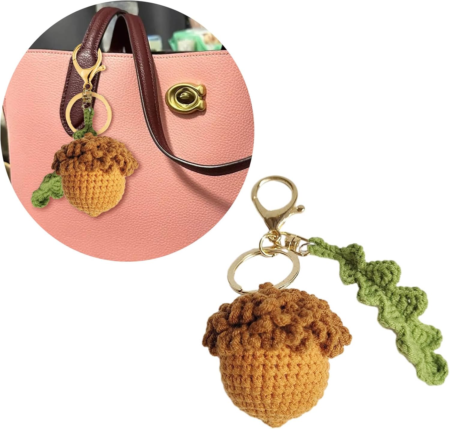 Crochet Acorn Charm Accessory Natural Styles Crocheted Acorn Ornament Hangings Dcoration for Bags or Keychains Knitted Crochet Techniques