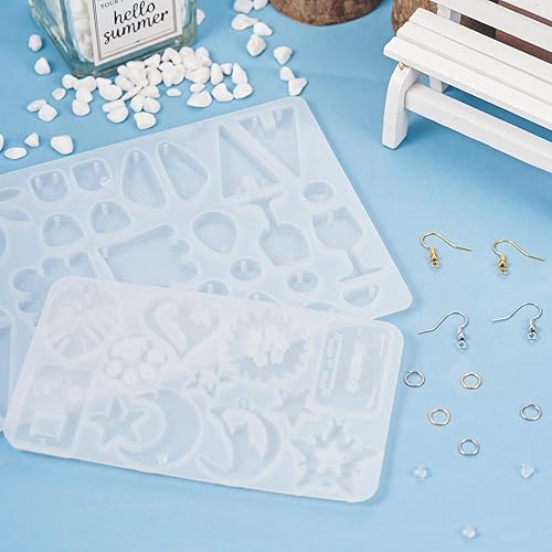 Miniatura 7 de KISSITTY Juego de 2 moldes de silicona con dije de hoja, con anillos de salto, ganchos para aretes, forma geométrica, forma geométrica, moldes de