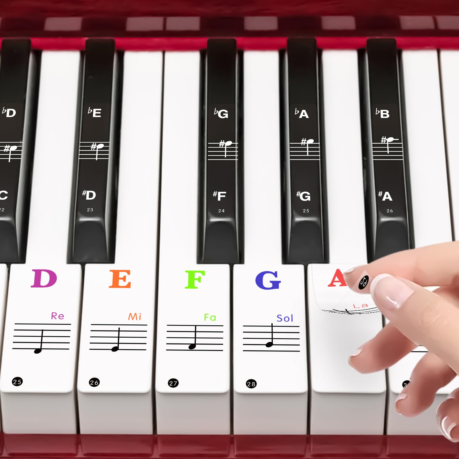 Piano Keyboard Stickers for 88/61/54/49/37 Key, Colorful Piano Stickers, Pianos Notes Guide Removable, Bold Large Letter Keys Sticker, Piano Keys Labels for Beginners and Kids