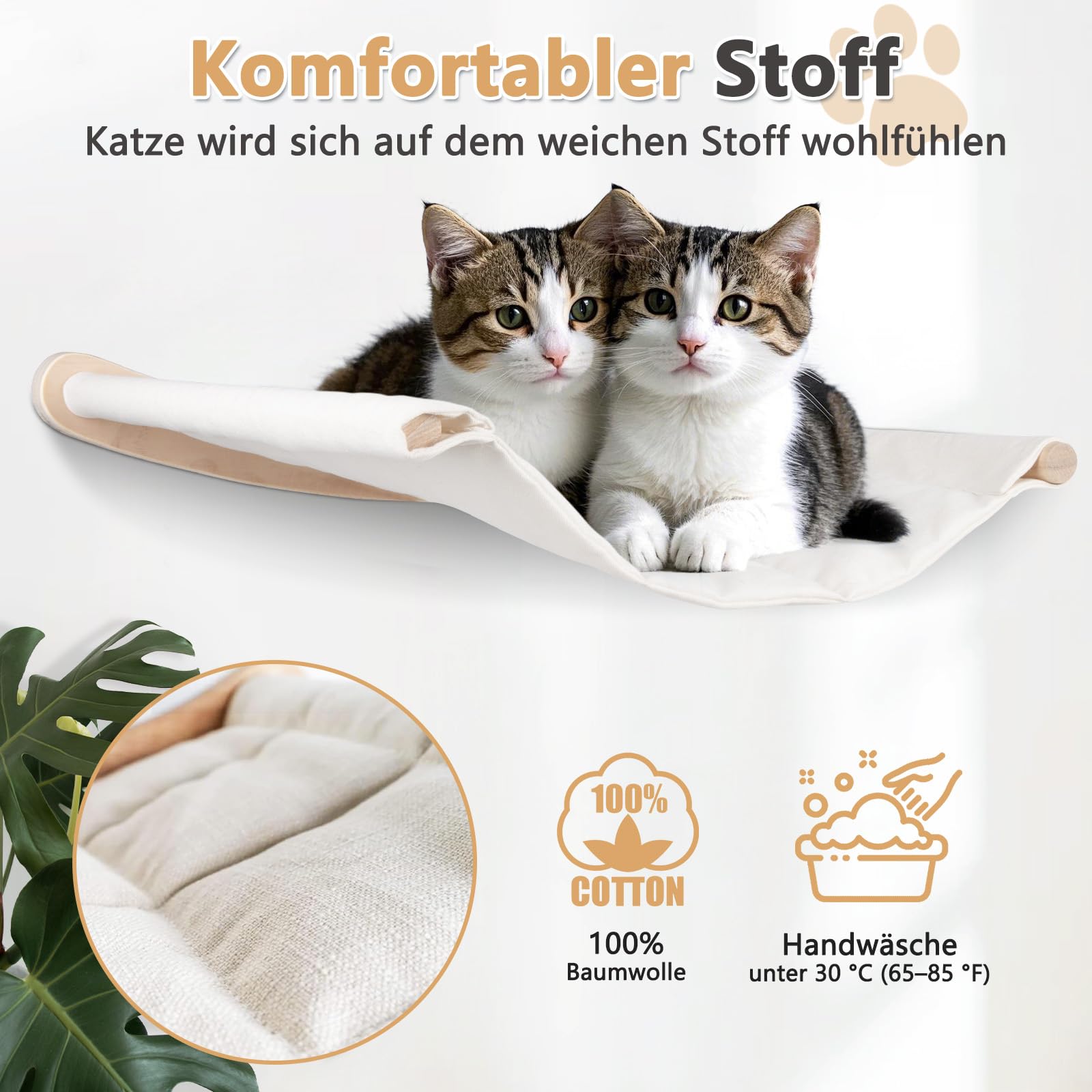 Katzen Kletterwand Set, 55cm x 46cm Katzenhängematte & Katzenwandregale & 2 Katzenleiter, 4er-Set Katzenwandparkour für Katzen, Katzen Wandelemente zum Schlafen und Ausruhen (XL, Beige)