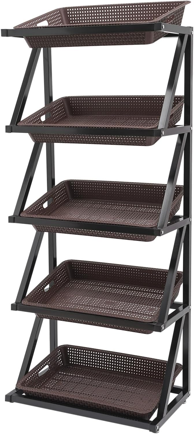 Market Shelf, Fruit and Vegetable Storage Rack, Market Retail Display Rack, Supermarket Retail Display Rack, for Home, Restaurants and Fruit Stores, 49.21 * 13.78 * 59.06in (Coffee)