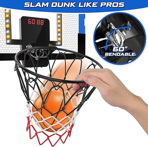Miniatura 4 de Aro de baloncesto para interiores para niños, mini aro de baloncesto con doble marcador electrónico y luz LED, juguetes de regalo de baloncesto