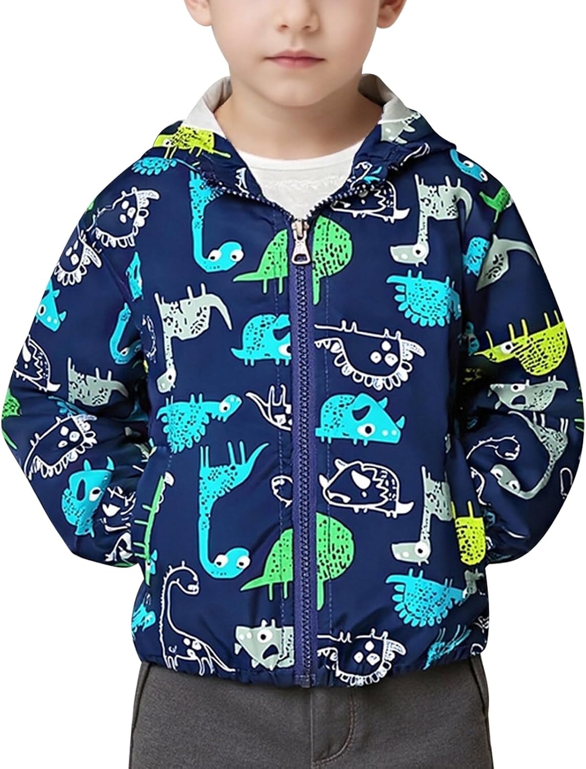 FYMNSI Toddler Baby Boys Girls Hooded Jacket Windbreaker Lightweight Dinosaur Print Coat Autumn Long Sleeve Windproof Outwear - Image 2