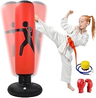 Oziral Gyerek Boxzsák 160 cm Felfújható Álló Edzőzsák Légpumpával és Kesztyűvel Karate Kickbox Edzéshez Piros-Fekete 1