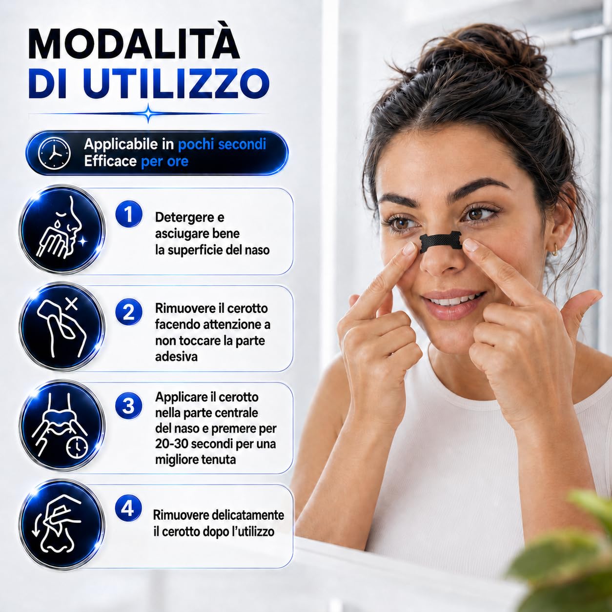 60pz Cerotti Nasali Antirussamento per Sport, Respira Bene, Dormire Meglio, Tenuta Forte, Asticelle Rinforzate, Antisudore, Giorno e Notte, per Uomo, Donna, Bambino, Dilatatore Nasale