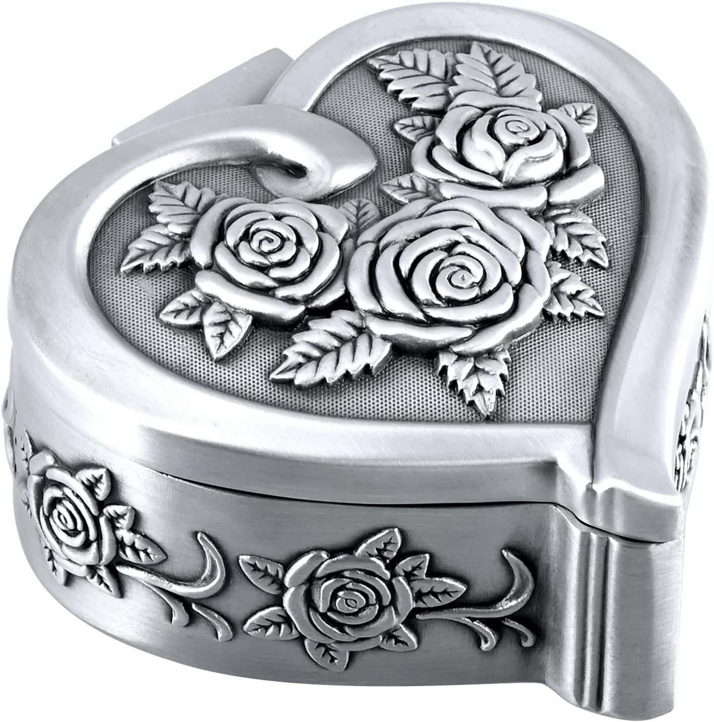INFINIONLY Jewelry box for women Tin alloy jewelry box, vintage heart carved flowers jewelry box, heart jewelry storage box