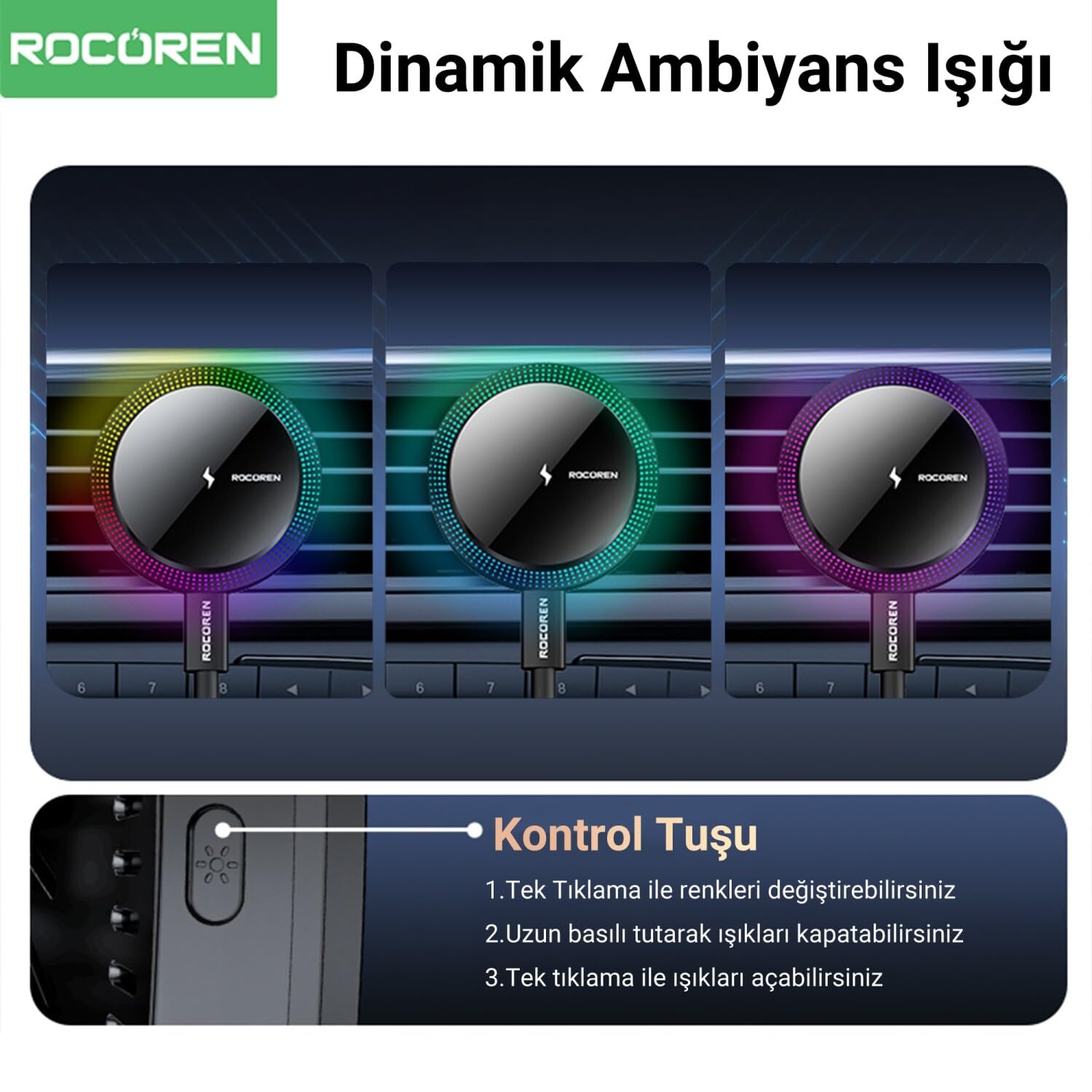 Rocoren 15W Bezprzewodowa ładowarka samochodowa, magnetyczna z QC3.0, Automatyczne i szybkie automatyczne ładowanie bezprzewodowe, rozpraszanie ciepła, kompatybilna z MagSafe, iPhone Series