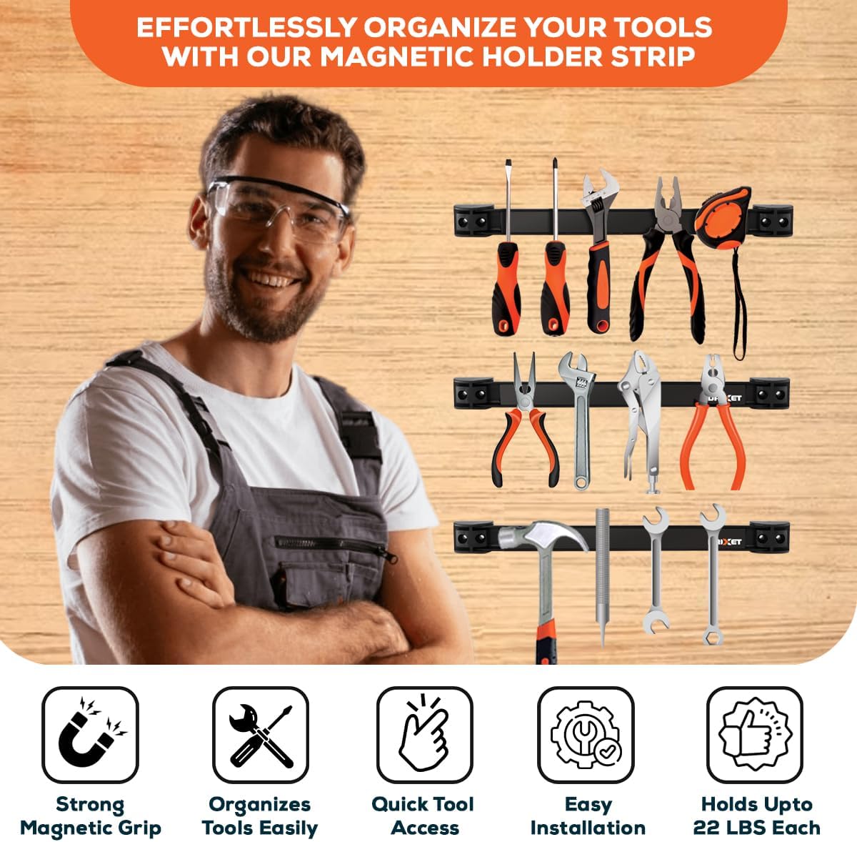Drixet Magnetic Tool Holder Strip 16", Heavy Duty Magnetic Tool Organizer with Mounting Brackets and Screws, Tool Magnet Bar Rack for Garage Organization, Home, and Workshop Accessories, 4 Pack