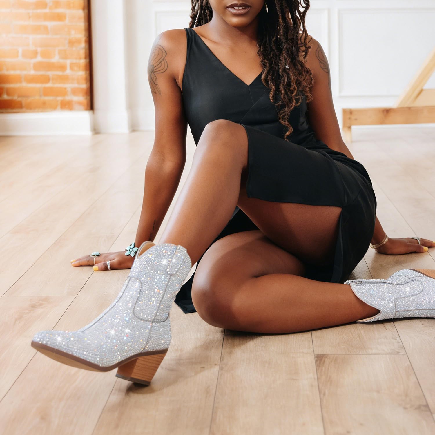 Cowgirl Ankle Boots Cowboy Boots for Women Western Booties Rhinestone Chunky Heel Fashion Comfortable Side Zipper - Image 8