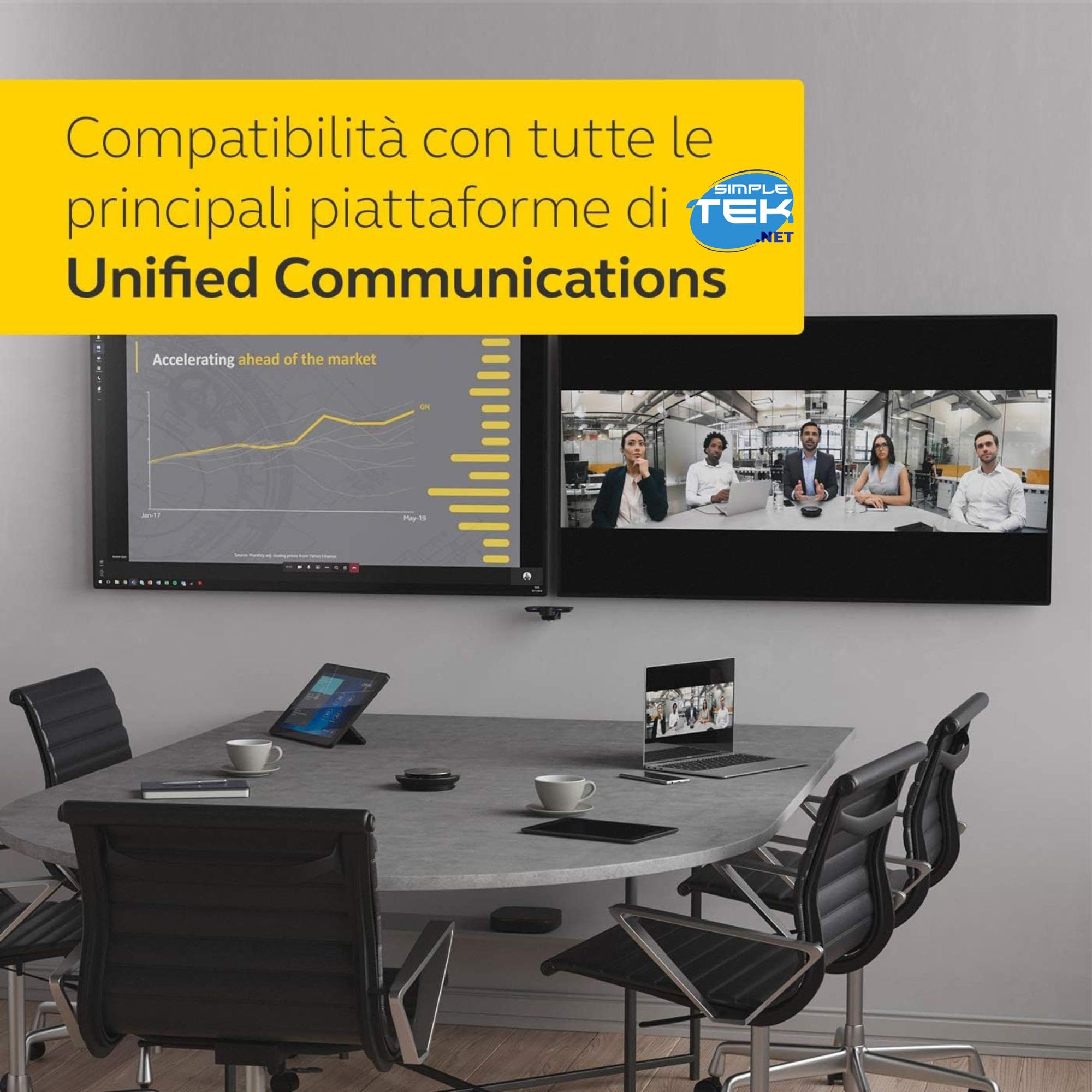 SIMPLETEK - Webcam panorámica profesional 4K - Campo de visión de 180° - 3 cámaras con puntada en tiempo real - USB-C Plug-and-Play